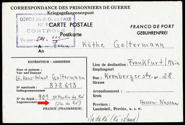 CP prisonnier allemand à l'ïle de Ré