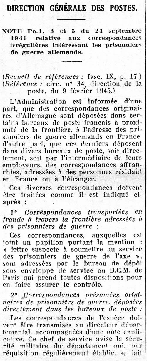 Courrier des prisonniers de guerre non réglementaire