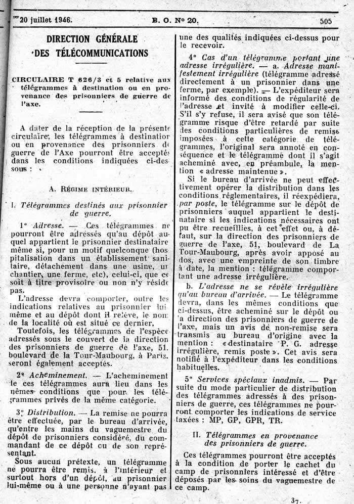 Télégrammes de et pour les prisonniers de l'Axe
