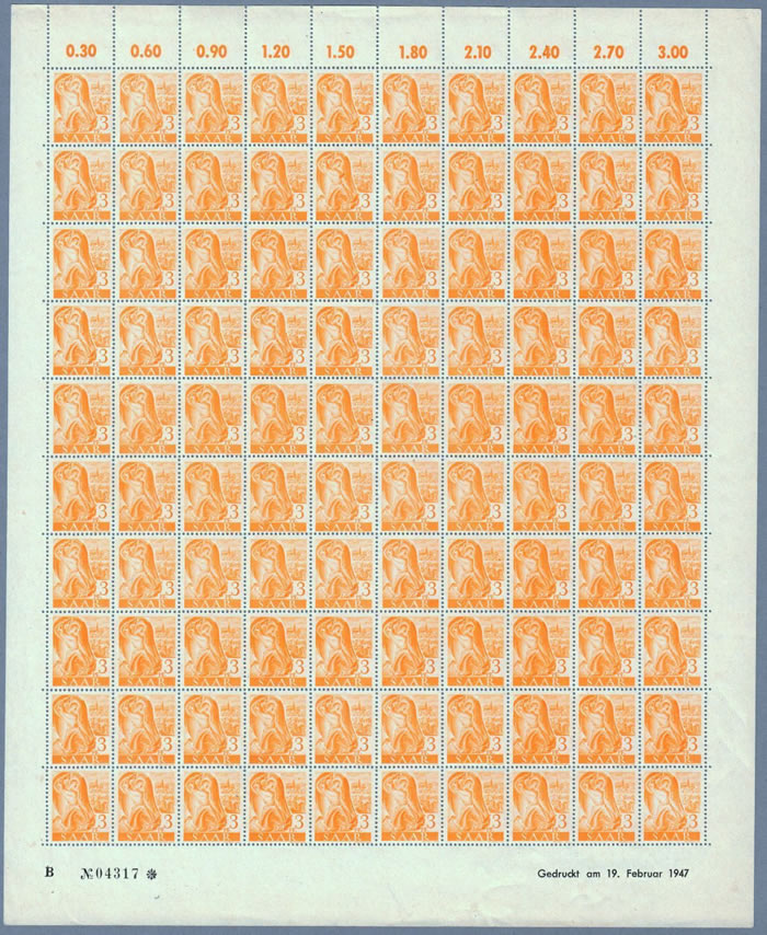 feuille complète du 3Pf orange