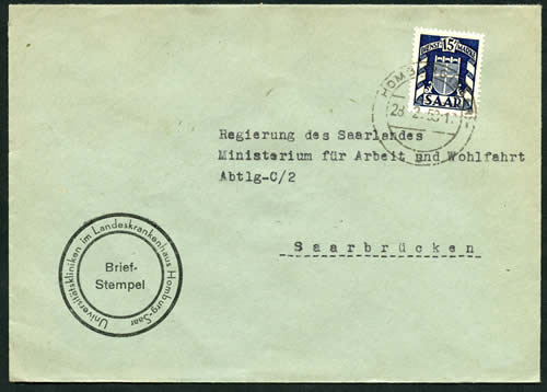Timbre de service de Sarre sur lettre 15F