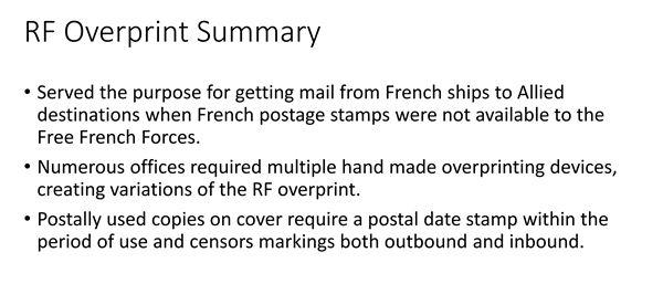 résumé concernant l'utilisation des timbres américains surchargés RF
