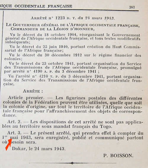 validité des timbres dans toute l'AOG