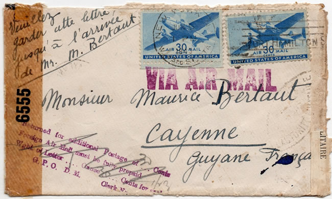 Lettre adressée au gouverneur désigné de Guyane  1943