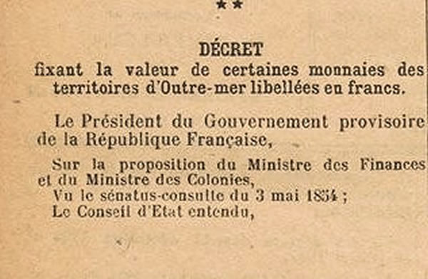 Decret création des francs CFA et CFP