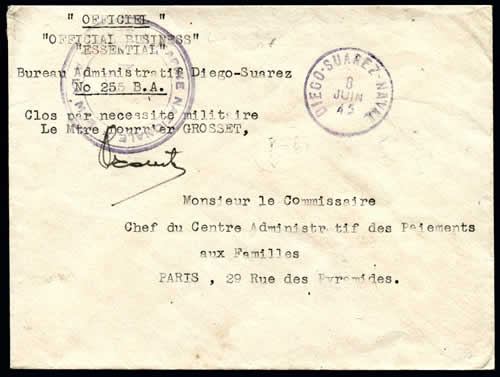 Lettre avec cachet Diego Suarez Naval