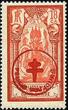 timbre 18ca-surcharge France-toujours en rouge