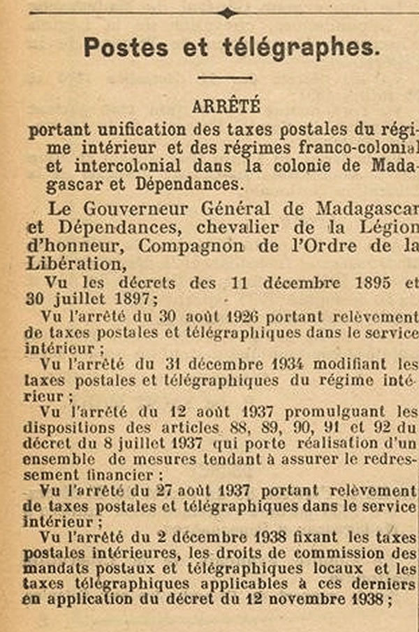 Tarif intérieur et franco-colonial 11/4/44