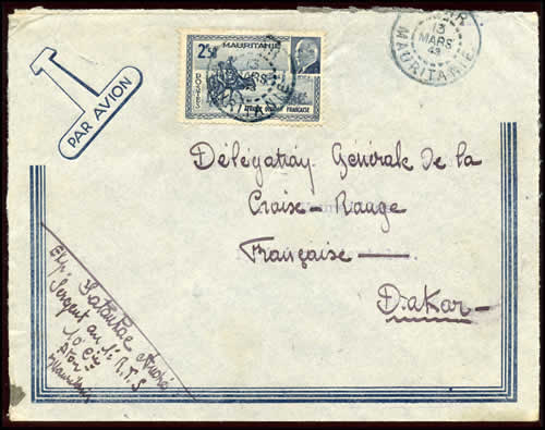 Lettre de Mauritanie affranchie avec le 2F50 Pétain