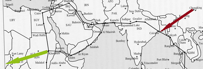 Trajet Chongking calcutta Khartoum Lagos