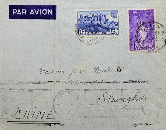 Lettre de Dijon pour Shaghai par Air France 1938 