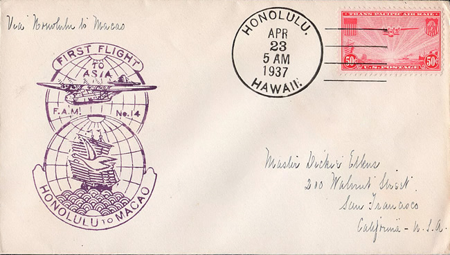 Premier vol Honolulu Macau avril 1937