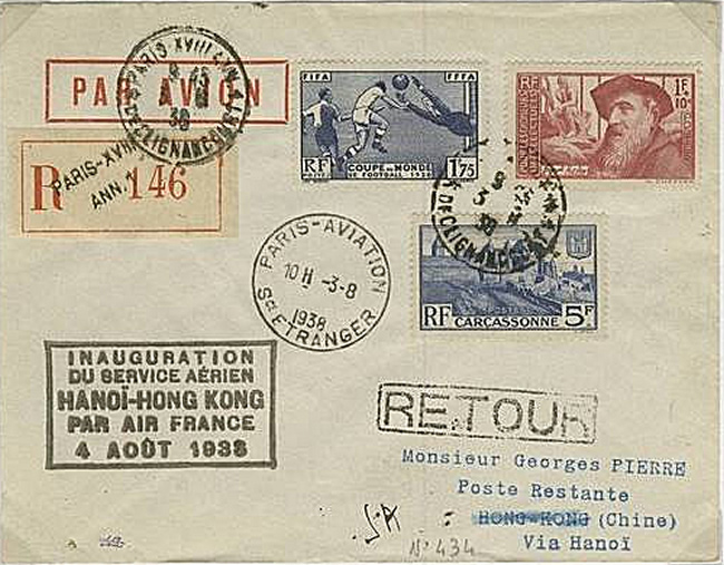 Premier vol  de Paris à Hong-Kong via Marseille et Hanoi 1938