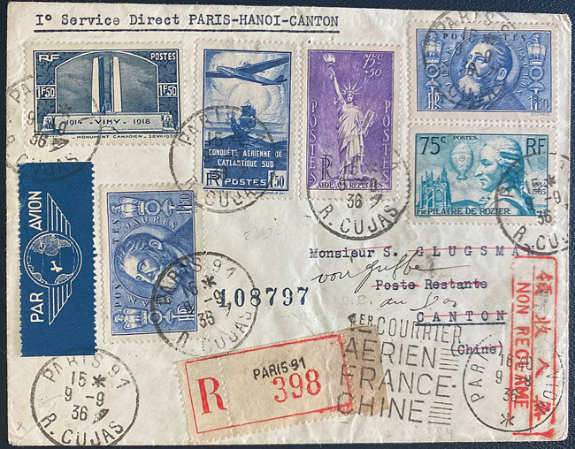 Premier vol Paris Marseille Hanoi Canton septembre 1936