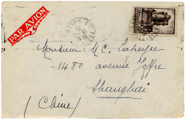 Lettre de Paris à Shaghai par avion décembre 1939