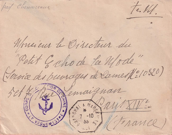 lettre maritime Sha ghai à Marseille 1933