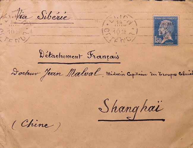 Timbre Pasteur BIT sur lettre pour Shaghai 1930