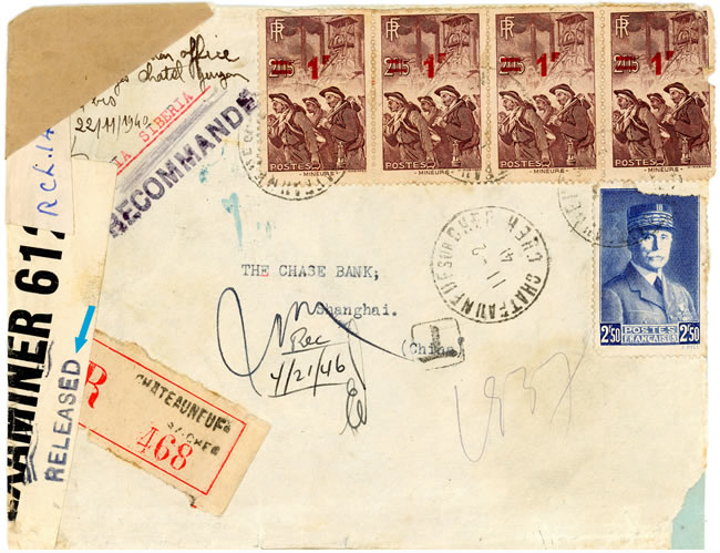 Recommandée bancaire de Shanghai pour la France interceptée et séquestrée