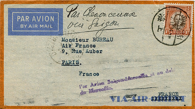 Lettre avion Shaghai Paris 1934