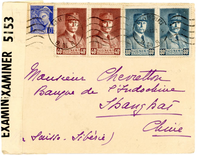 Lettre de Aix-en-Provence pour Shanghai 1941