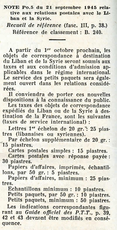 Tarif international octobre 1945