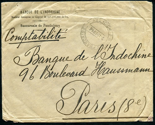 lettre double de Pondichery pour Paris