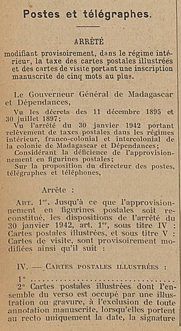 Tarif intérieur 9/1/43