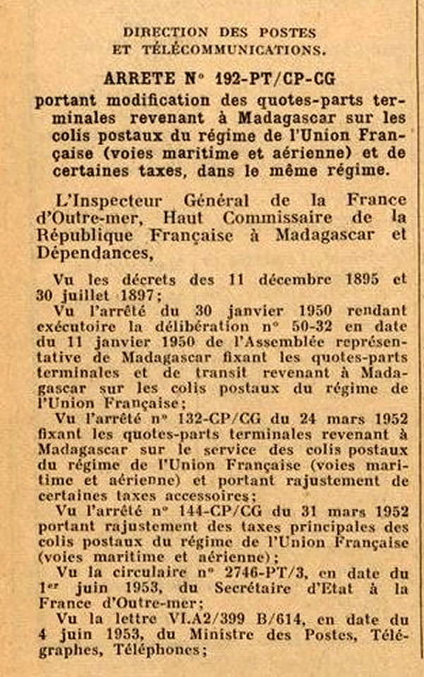 Colis postaux juillet 1953
