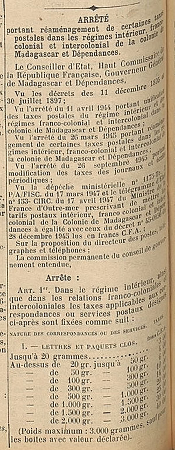 Tarif intérieur et Union française 5 juin 1946