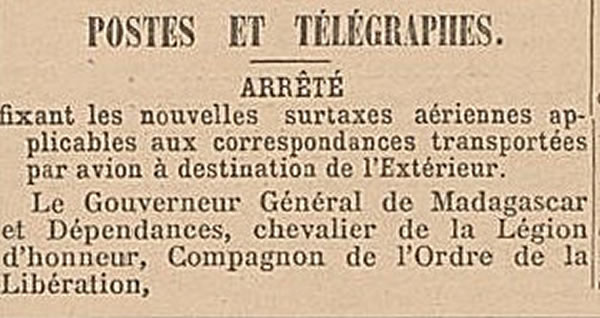 Surtaxes aériennes internationales 15 mars 1946