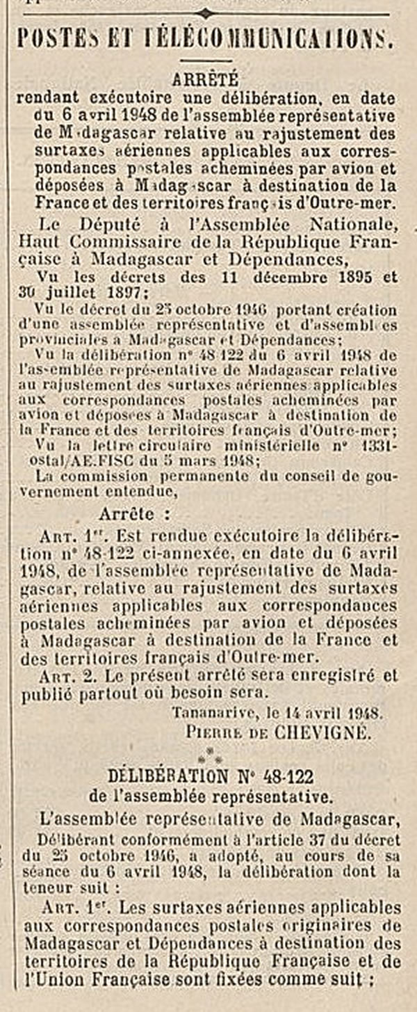 surtaxes aériennes 14/4/48