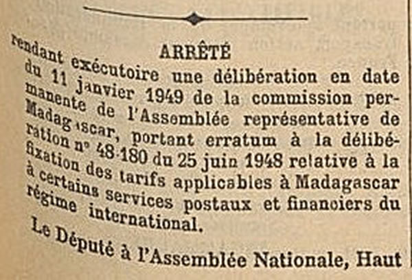 rectificatif tarifs internationaux janvier 1949