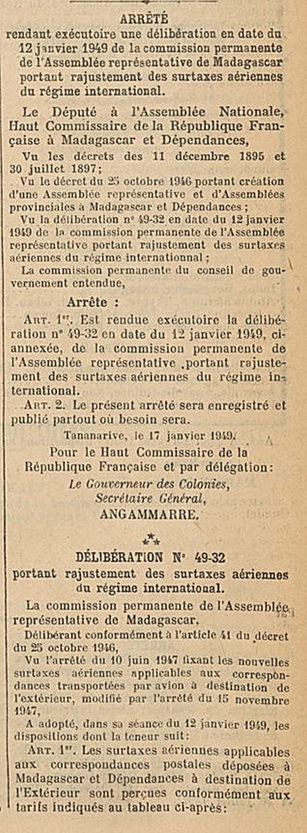 surtaxes aériennes 17/1/49