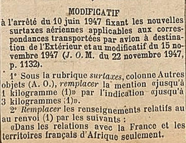 modificatif surtaxes aériennes 19/12/47