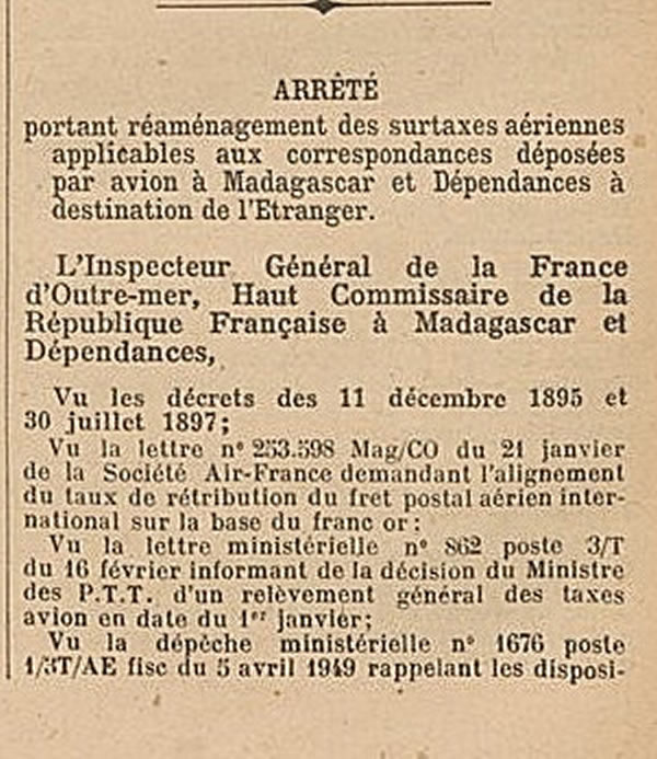 surtaxes aériennes internationales 27/3/50