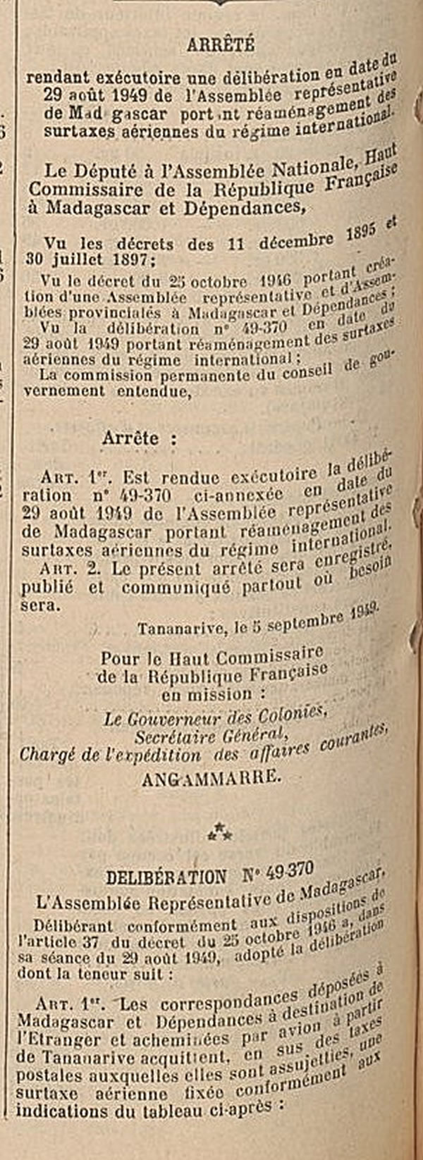 Surtaxes aérienes 5/9/49