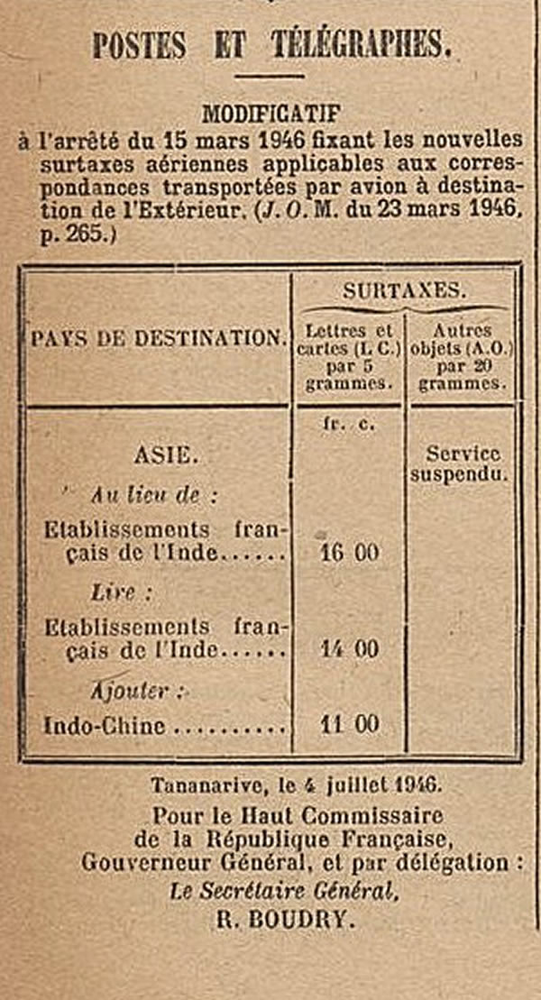 Surtaxes aériennes 4 juillet 1946