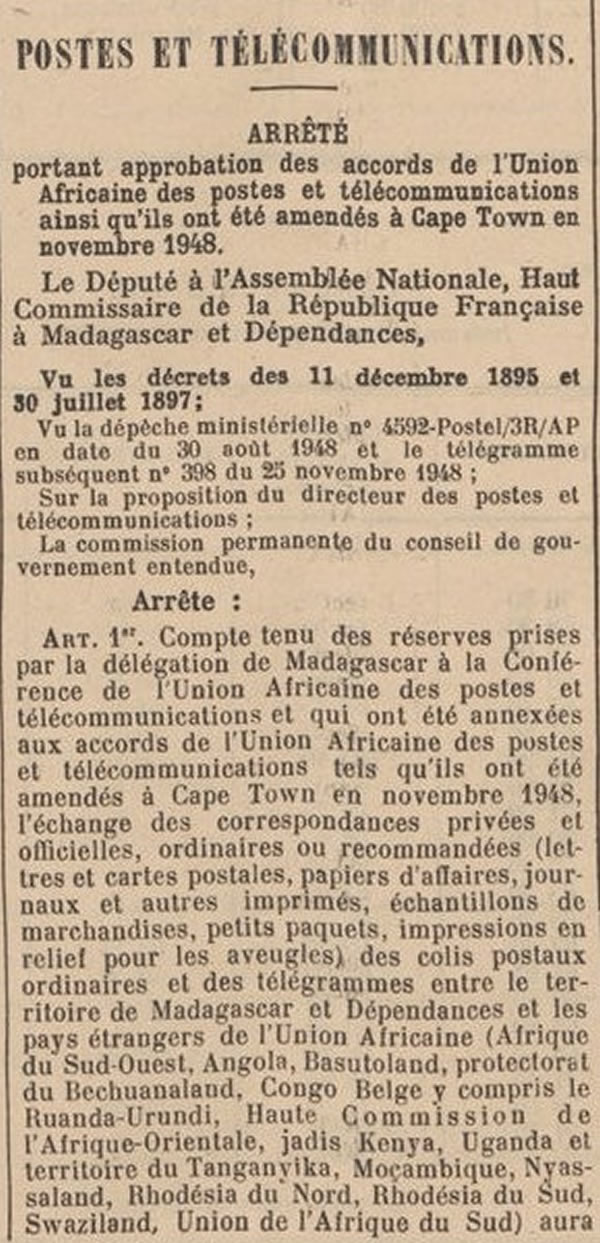 Relations avec l'UAP 18/7/1949