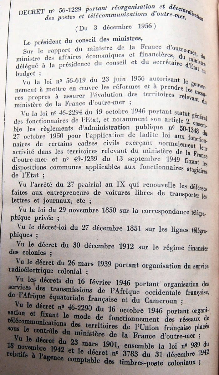 Décret sur les Offices PTT outre-mer