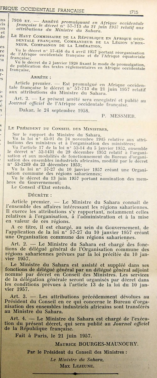 Ministère du Sahara