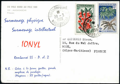 carte pub Ionyl Madagascar 1959