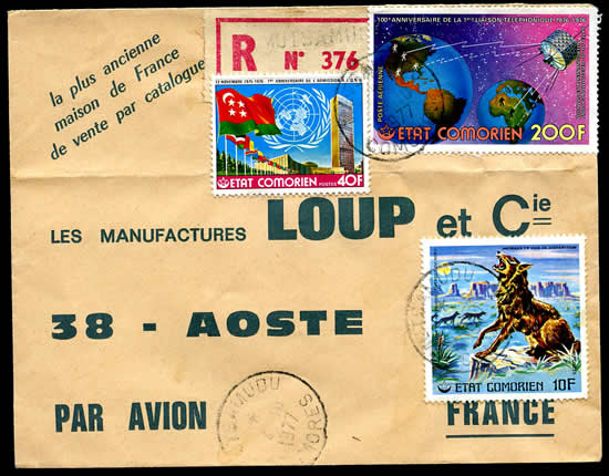 Comores timbre ONU sur lettre