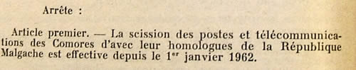Scission des PTT avec madagascar