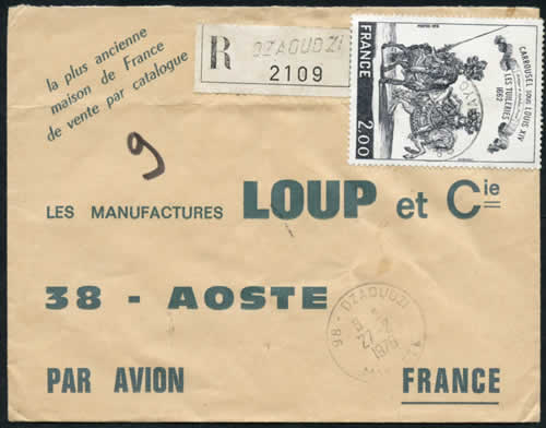 Lettre recommandée de Mayotte timbres tableaux