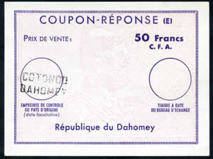 Coupon-réponse du régime étendu Type ex 11 50 FCFA