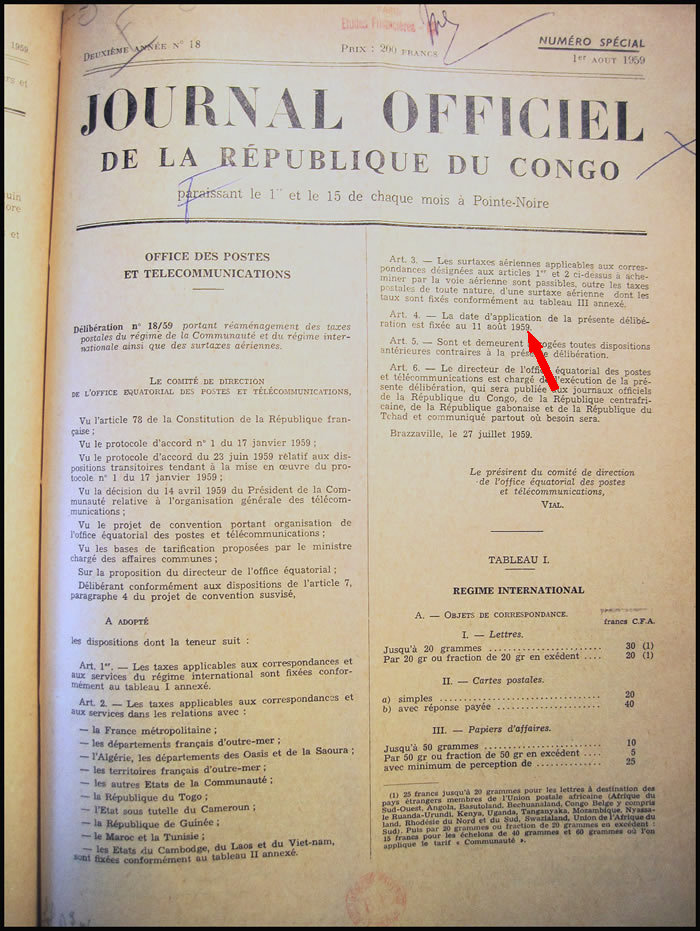 tarif postal du Congo aout 1959 (1)