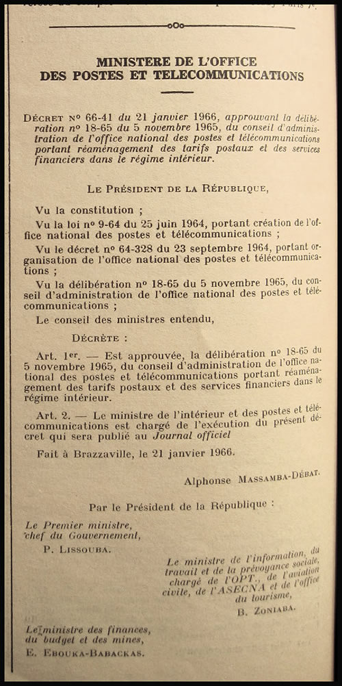Tarif postal du Congo 1966