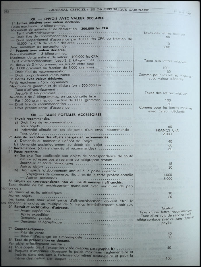 tarif postal du Gabon 1er mars 1966 page 3
