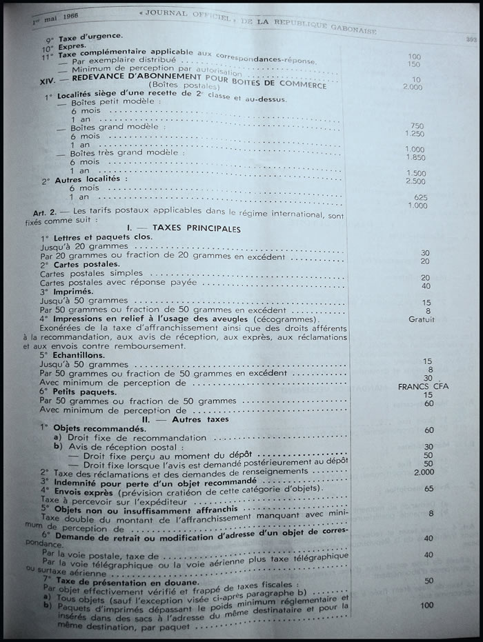 tarif postal du Gabon 1er mars 1966 page 4