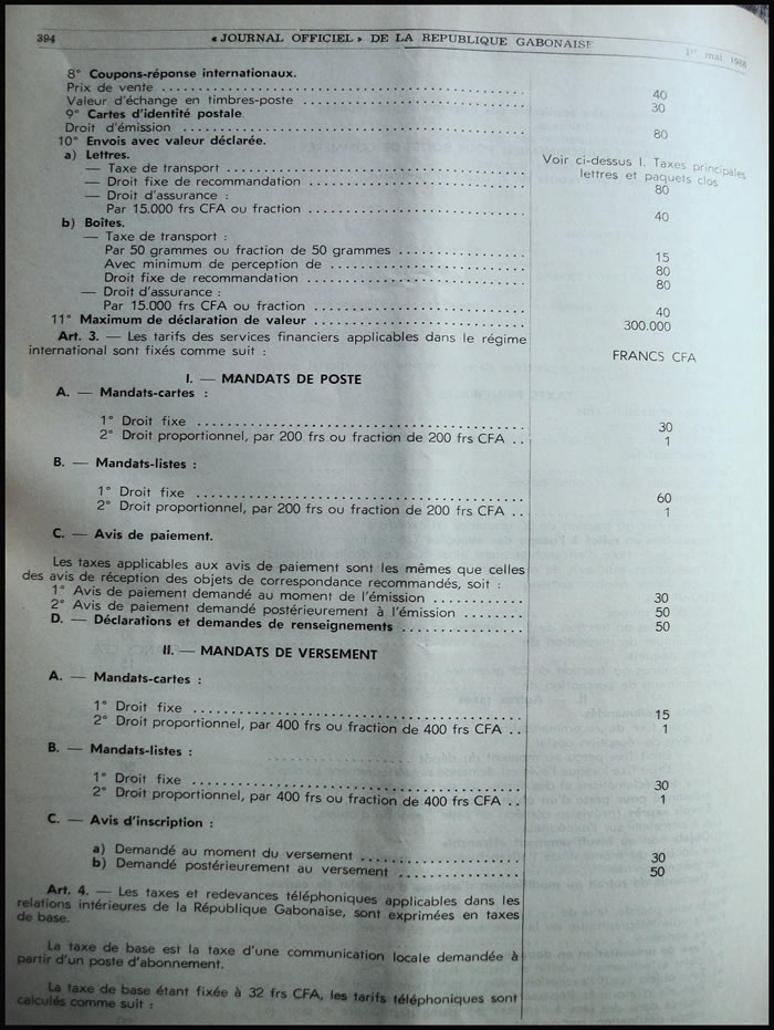 tarif postal du Gabon 1er mars 1966 page 5